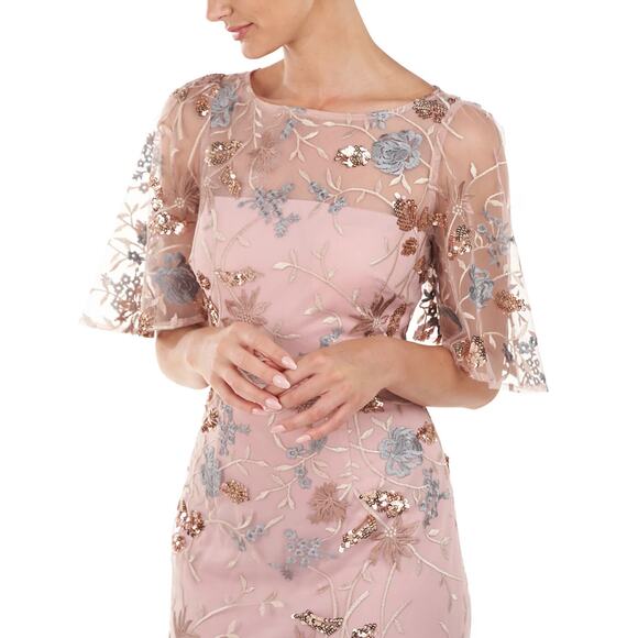 JS Collections Daphne Embroidered Flutter-Sleeve Gown Blush Multi Size 8 NWT - Picture 3 of 16